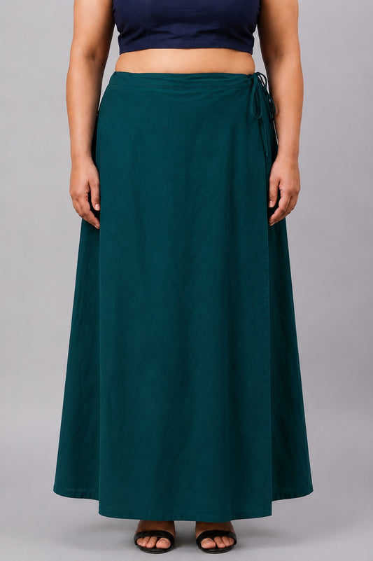 Teal Green Cotton Petticoat for Saree